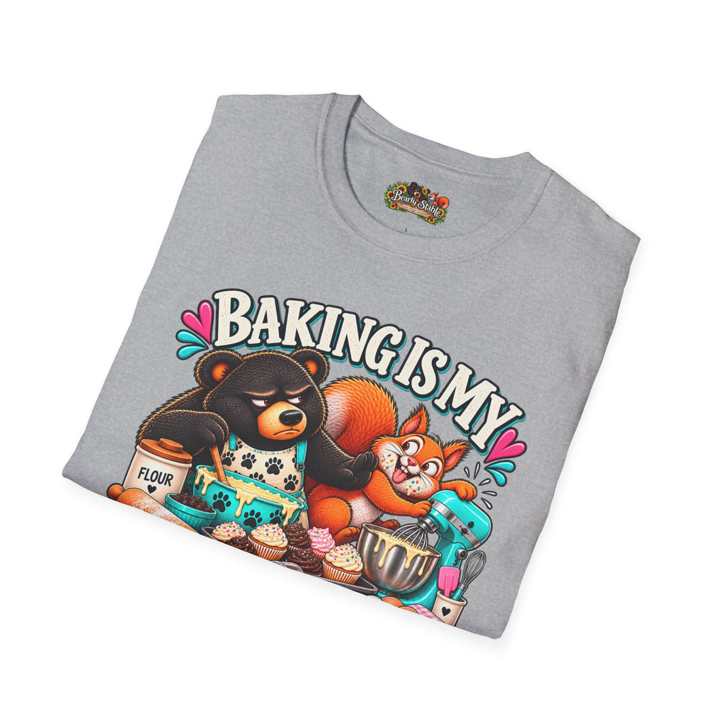 Baking Is My Therapy T-Shirt — Cute Baking Bear and Squirrel Chef Graphic Tee
