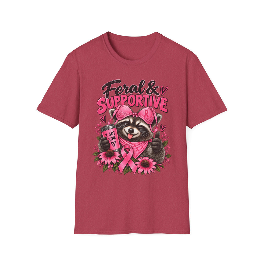 Feral & Supportive Raccoon Breast Cancer Awareness T-Shirt