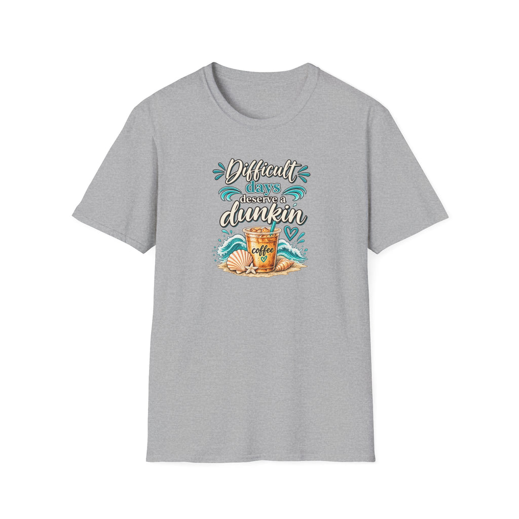 Beach Coffee T‑Shirt Difficult Days deserve a Dunkin” Summer Beach Tee