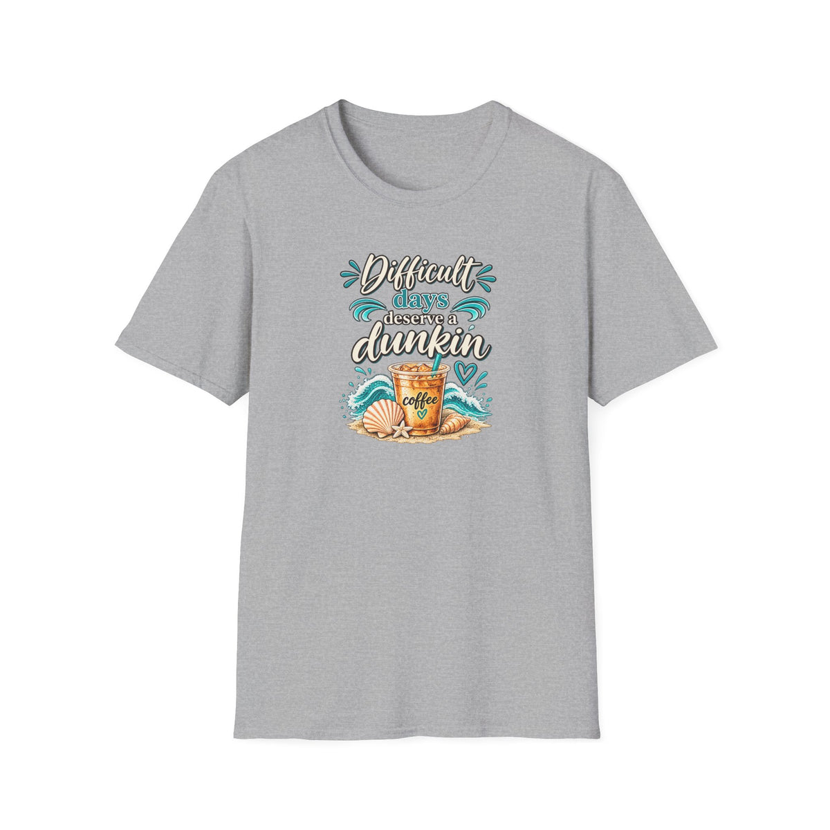 Beach Coffee T‑Shirt Difficult Days deserve a Dunkin” Summer Beach Tee