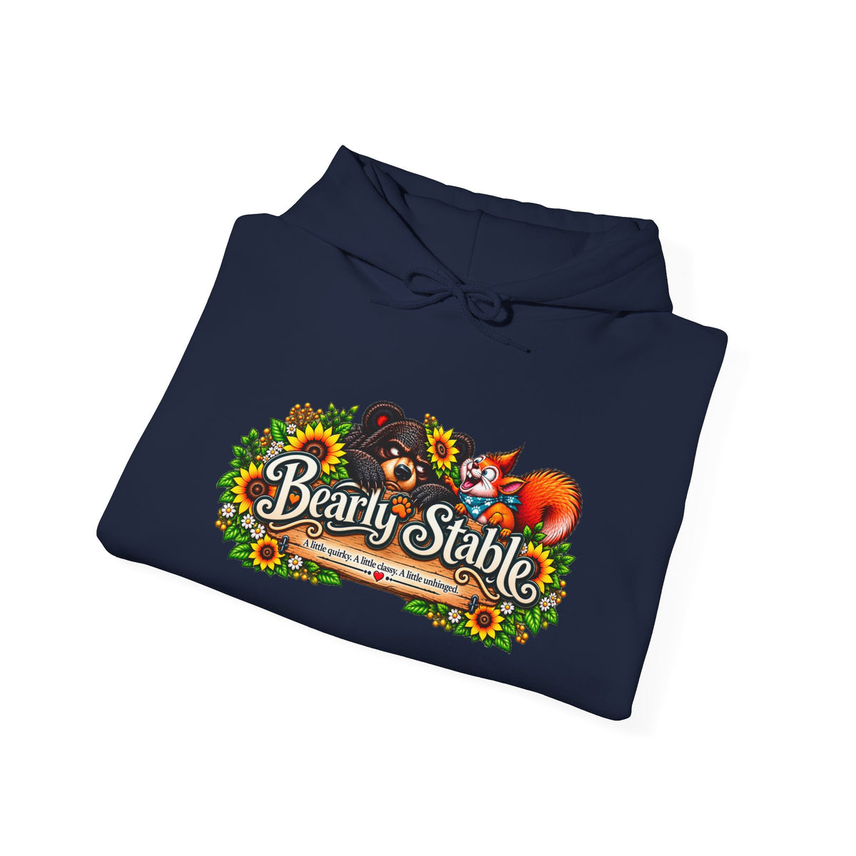 Bearly Stable Hoodie — Cute Woodland Fox & Floral Autumn Design