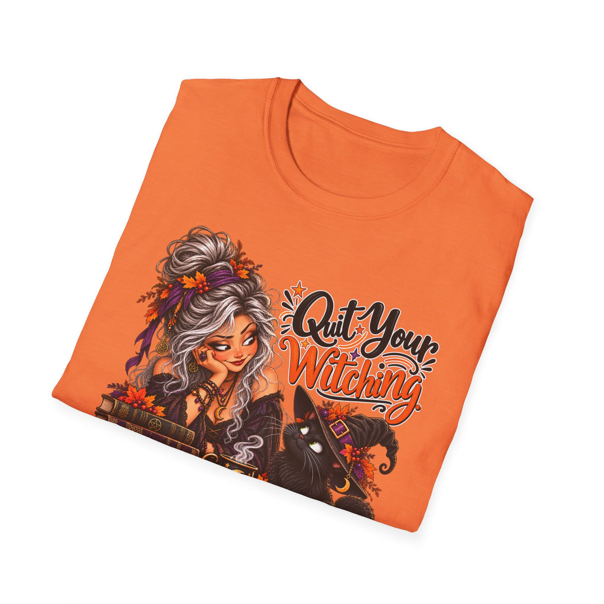 Quit Your Witching T-Shirt – Halloween Witch & Black Cat Pumpkin Tee