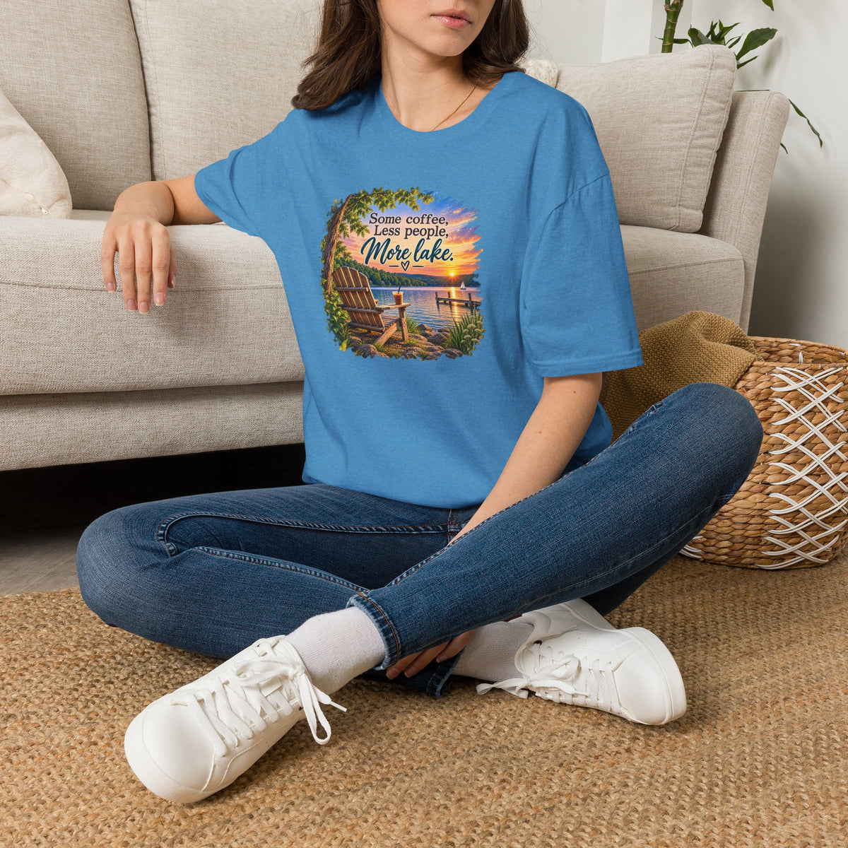 Lake Life T-Shirt — "Some coffee, Less people, More lake" Scenic Sunset Tee
