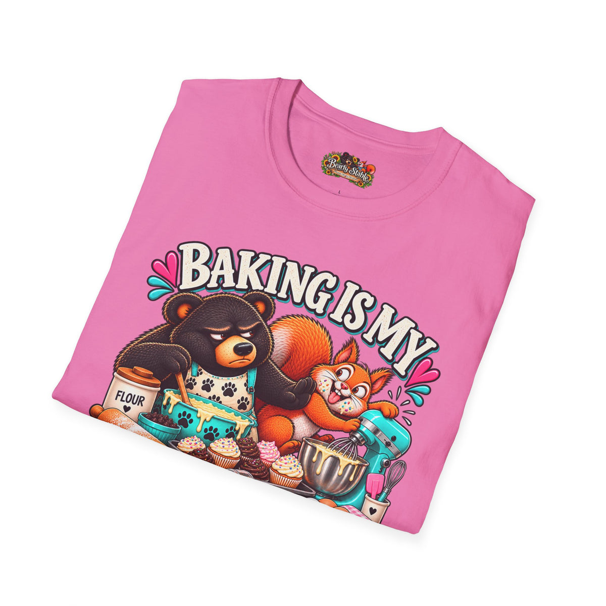 Baking Is My Therapy T-Shirt — Cute Baking Bear and Squirrel Chef Graphic Tee