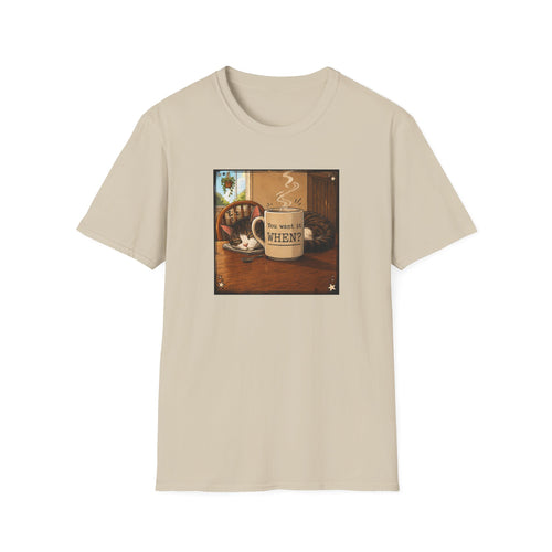 Coffee & Cat T‑Shirt — "You want it WHEN?" Vintage Cozy Mug Tee