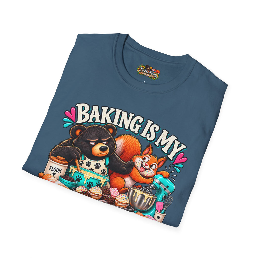 Baking Is My Therapy T-Shirt — Cute Baking Bear and Squirrel Chef Graphic Tee