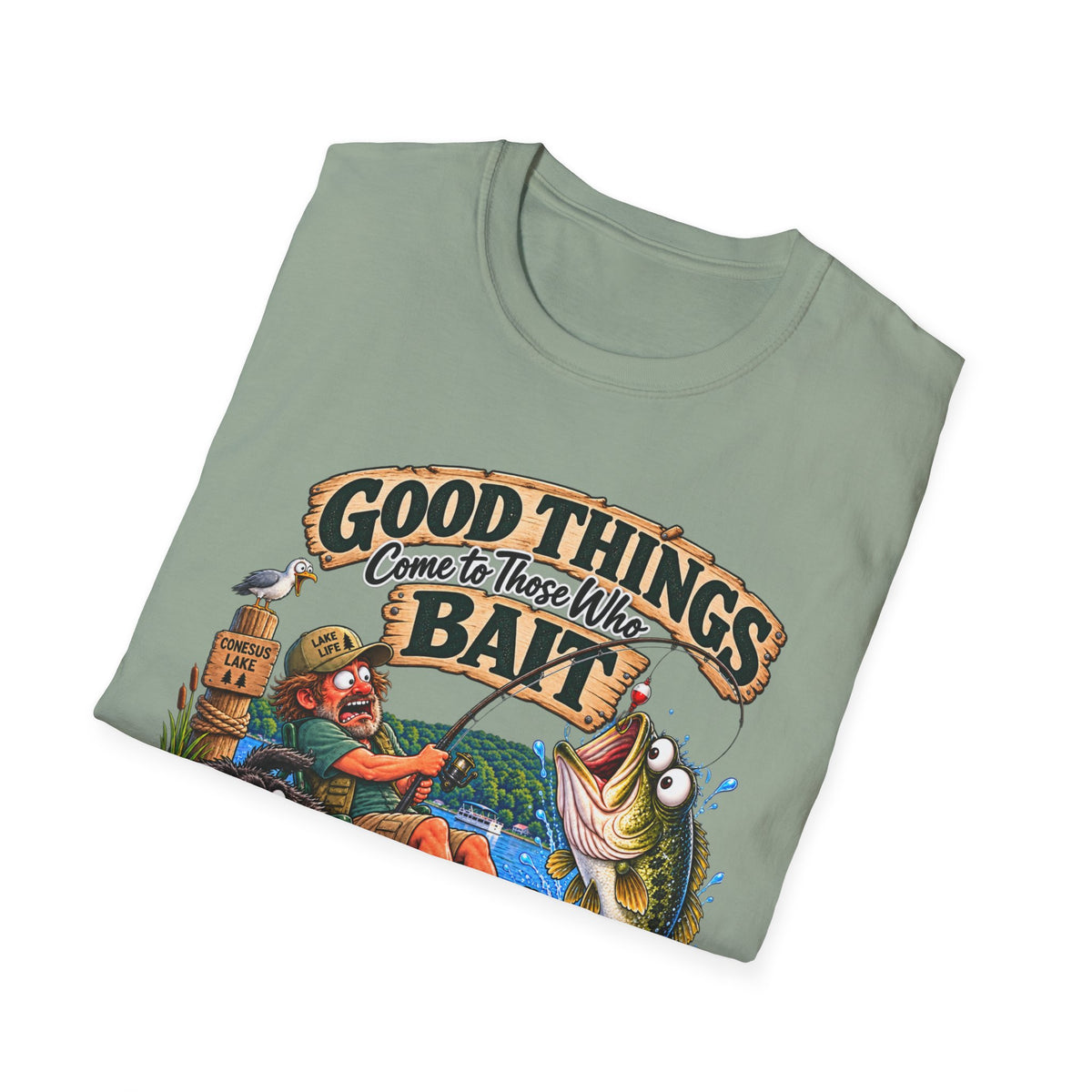 Fishing T-Shirt — "Good Things Come to Those Who Bait" Vintage Angler Tee