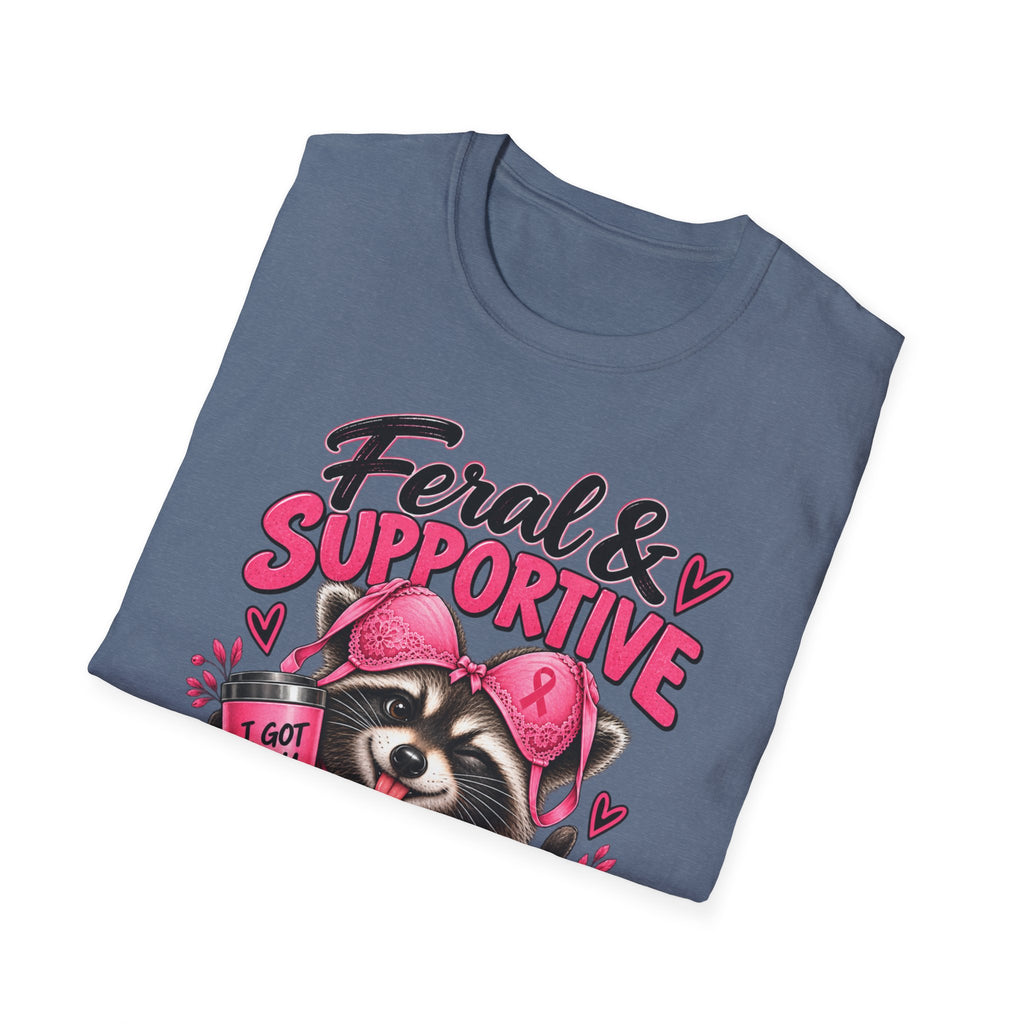 Feral & Supportive Raccoon Breast Cancer Awareness T-Shirt